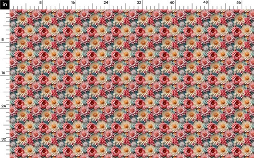 Floral flowers Embroidery Liverpool Bullet Textured Stretch Solid Strip Thick Knit Jersey Fabric