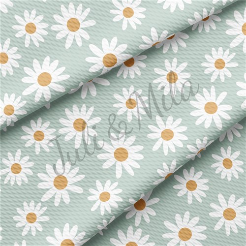Daisy Floral Printed Liverpool Bullet Textured Stretch Solid Strip Thick Knit Jersey Fabric