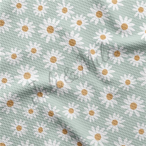 Daisy Floral Printed Liverpool Bullet Textured Stretch Solid Strip Thick Knit Jersey Fabric