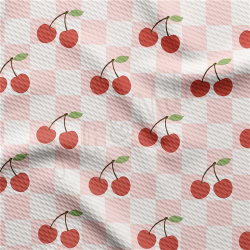 Cherry Printed Liverpool Bullet Textured Stretch Solid Strip Thick Knit Jersey Fabric