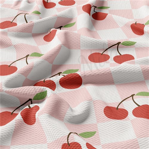 Cherry Printed Liverpool Bullet Textured Stretch Solid Strip Thick Knit Jersey Fabric