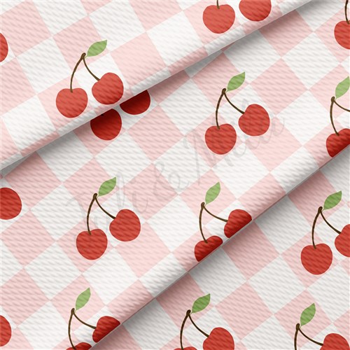 Cherry Printed Liverpool Bullet Textured Stretch Solid Strip Thick Knit Jersey Fabric