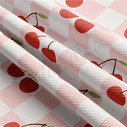 Cherry Printed Liverpool Bullet Textured Stretch Solid Strip Thick Knit Jersey Fabric