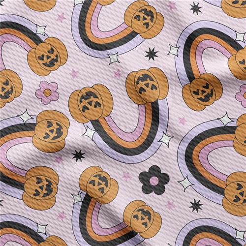 Fall Pumpkin Printed Liverpool Bullet Textured Stretch Solid Strip Thick Knit Jersey Fabric