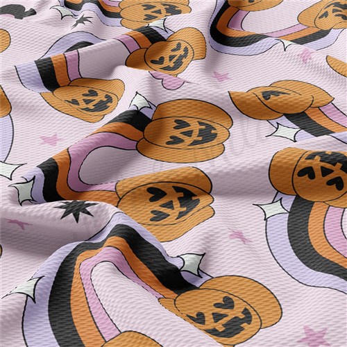 Fall Pumpkin Printed Liverpool Bullet Textured Stretch Solid Strip Thick Knit Jersey Fabric