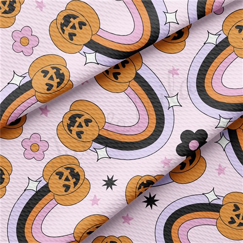 Fall Pumpkin Printed Liverpool Bullet Textured Stretch Solid Strip Thick Knit Jersey Fabric