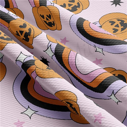 Fall Pumpkin Printed Liverpool Bullet Textured Stretch Solid Strip Thick Knit Jersey Fabric