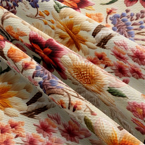 Floral flowers Embroidery Liverpool Bullet Textured Stretch Solid Strip Thick Knit Jersey Fabric