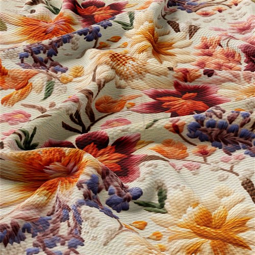 Floral flowers Embroidery Liverpool Bullet Textured Stretch Solid Strip Thick Knit Jersey Fabric