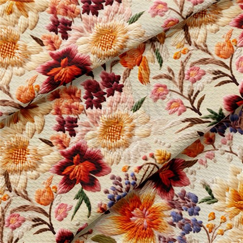 Floral flowers Embroidery Liverpool Bullet Textured Stretch Solid Strip Thick Knit Jersey Fabric