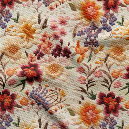 Floral flowers Embroidery Liverpool Bullet Textured Stretch Solid Strip Thick Knit Jersey Fabric