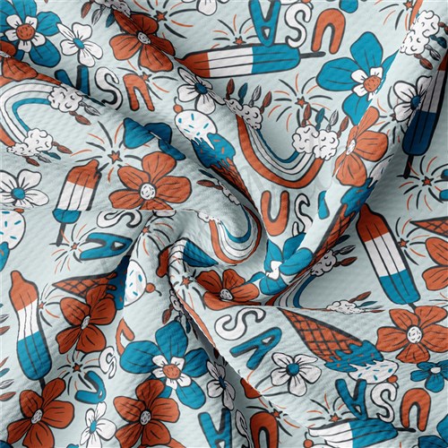 Patriotic 4th of July 1227 Liverpool Bullet Textured Stretch Solid Strip Thick Knit Jersey Fabric