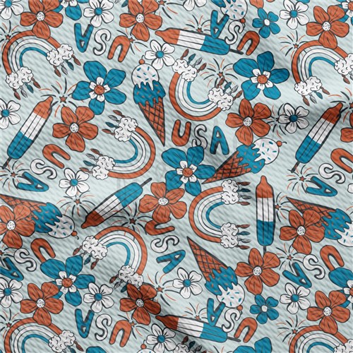 Patriotic 4th of July 1227 Liverpool Bullet Textured Stretch Solid Strip Thick Knit Jersey Fabric