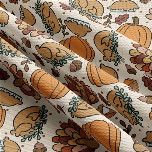 Thanksgiving Pumpkin Printed Liverpool Bullet Textured Stretch Solid Strip Thick Knit Jersey Fabric