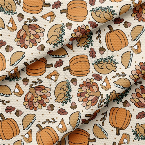 Thanksgiving Pumpkin Printed Liverpool Bullet Textured Stretch Solid Strip Thick Knit Jersey Fabric