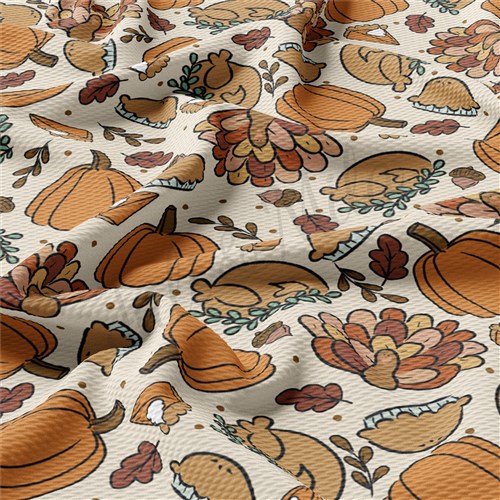 Thanksgiving Pumpkin Printed Liverpool Bullet Textured Stretch Solid Strip Thick Knit Jersey Fabric