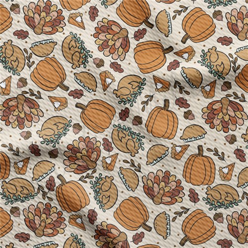 Thanksgiving Pumpkin Printed Liverpool Bullet Textured Stretch Solid Strip Thick Knit Jersey Fabric