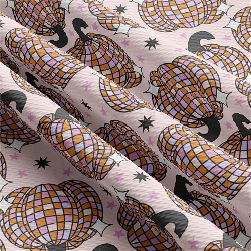 Fall Pumpkin Printed Liverpool Bullet Textured Stretch Solid Strip Thick Knit Jersey Fabric