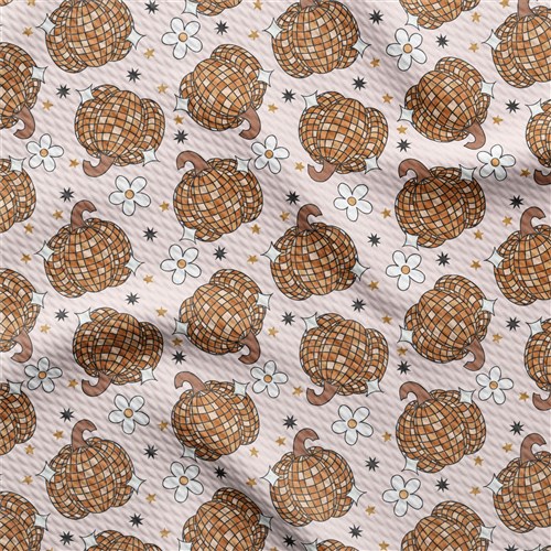 Fall Pumpkin Printed Liverpool Bullet Textured Stretch Solid Strip Thick Knit Jersey Fabric