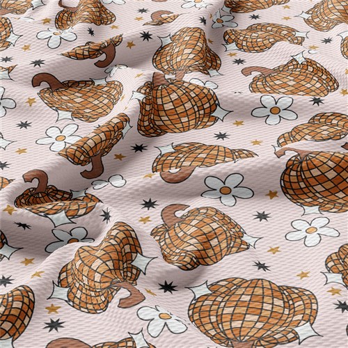 Fall Pumpkin Printed Liverpool Bullet Textured Stretch Solid Strip Thick Knit Jersey Fabric