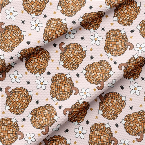 Fall Pumpkin Printed Liverpool Bullet Textured Stretch Solid Strip Thick Knit Jersey Fabric