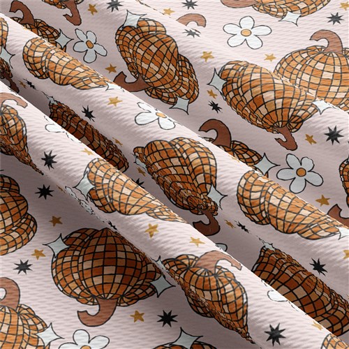 Fall Pumpkin Printed Liverpool Bullet Textured Stretch Solid Strip Thick Knit Jersey Fabric