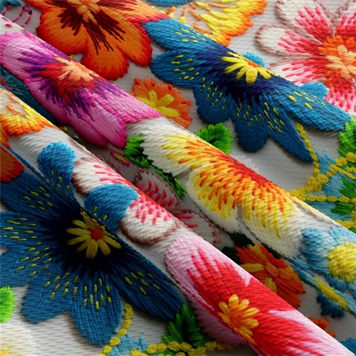 Floral flowers Embroidery Liverpool Bullet Textured Stretch Solid Strip Thick Knit Jersey Fabric