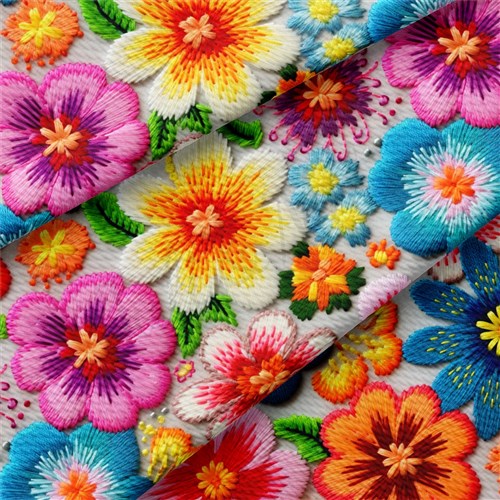 Floral flowers Embroidery Liverpool Bullet Textured Stretch Solid Strip Thick Knit Jersey Fabric