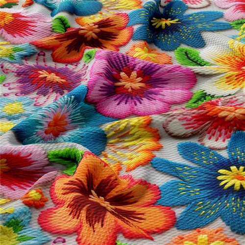 Floral flowers Embroidery Liverpool Bullet Textured Stretch Solid Strip Thick Knit Jersey Fabric