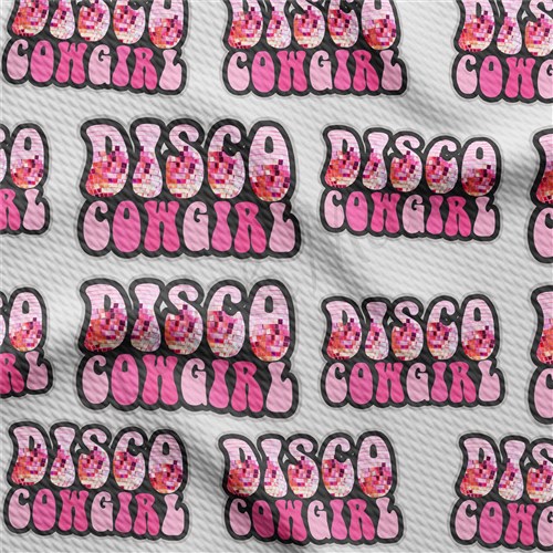 Disco Cow Girl Printed Liverpool Bullet Textured Stretch Solid Strip Thick Knit Jersey Fabric