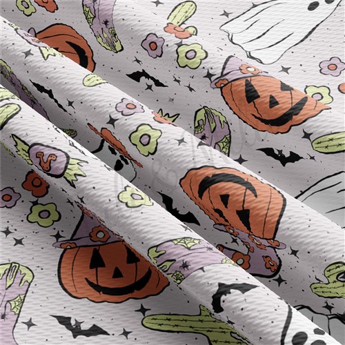 Fall Pumpkin Printed Liverpool Bullet Textured Stretch Solid Strip Thick Knit Jersey Fabric