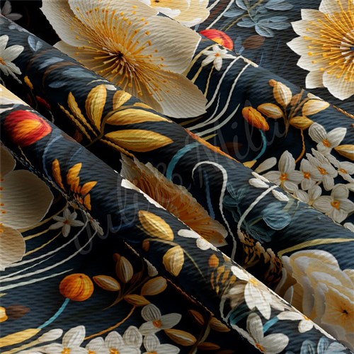 Floral flowers Embroidery Liverpool Bullet Textured Stretch Solid Strip Thick Knit Jersey Fabric