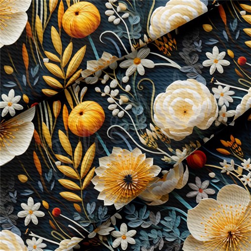 Floral flowers Embroidery Liverpool Bullet Textured Stretch Solid Strip Thick Knit Jersey Fabric