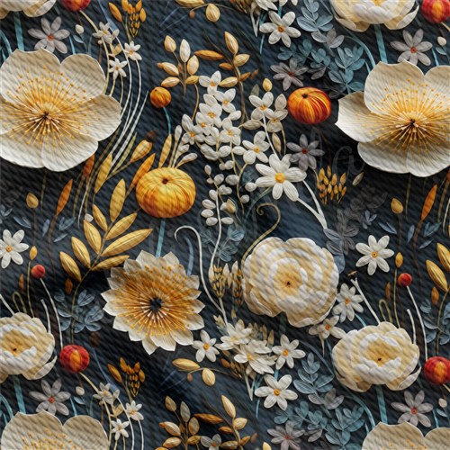 Floral flowers Embroidery Liverpool Bullet Textured Stretch Solid Strip Thick Knit Jersey Fabric