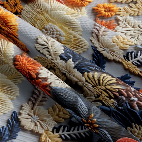 Floral flowers Embroidery Liverpool Bullet Textured Stretch Solid Strip Thick Knit Jersey Fabric