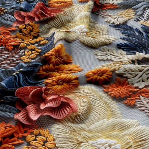 Floral flowers Embroidery Liverpool Bullet Textured Stretch Solid Strip Thick Knit Jersey Fabric