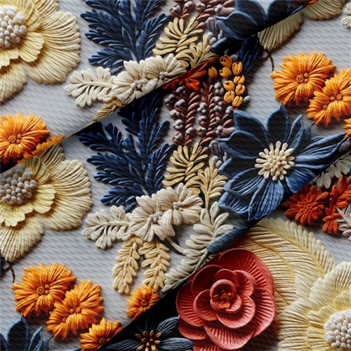 Floral flowers Embroidery Liverpool Bullet Textured Stretch Solid Strip Thick Knit Jersey Fabric