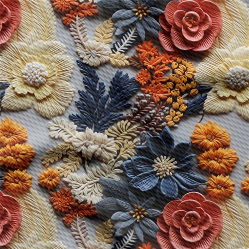 Floral flowers Embroidery Liverpool Bullet Textured Stretch Solid Strip Thick Knit Jersey Fabric