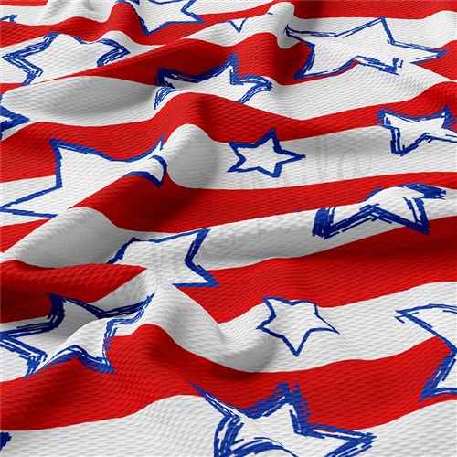 4th of July Printed Liverpool Bullet Textured Stretch Solid Strip Thick Knit Jersey Fabric