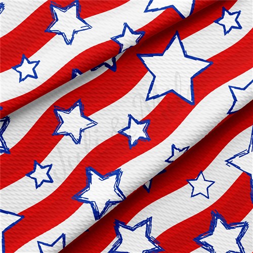 4th of July Printed Liverpool Bullet Textured Stretch Solid Strip Thick Knit Jersey Fabric