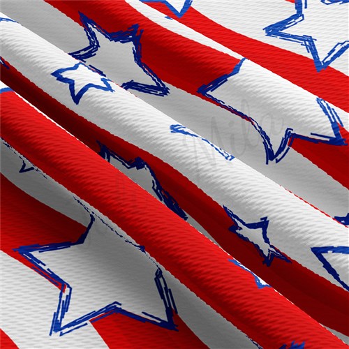 4th of July Printed Liverpool Bullet Textured Stretch Solid Strip Thick Knit Jersey Fabric