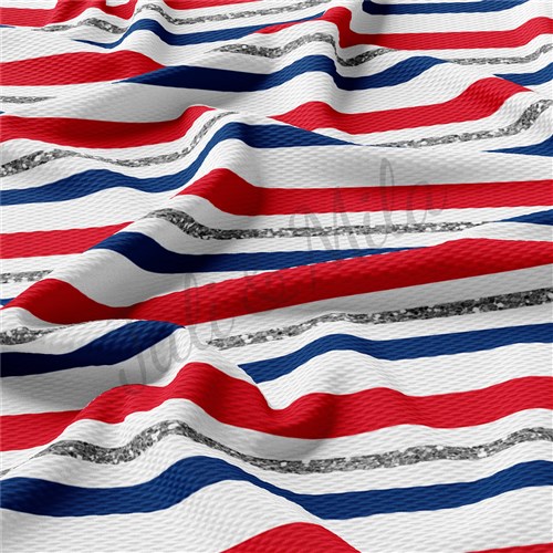 Patriotic 4th of July Liverpool Bullet Textured Stretch Solid Strip Thick Knit Jersey Fabric