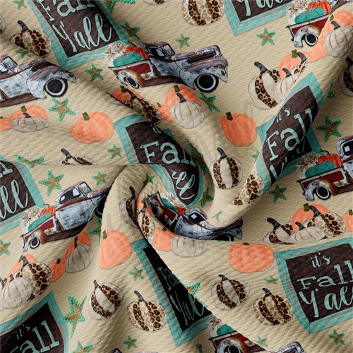 It's Fall Ya'll Printed Liverpool Bullet Textured Stretch Solid Strip Thick Knit Jersey Fabric