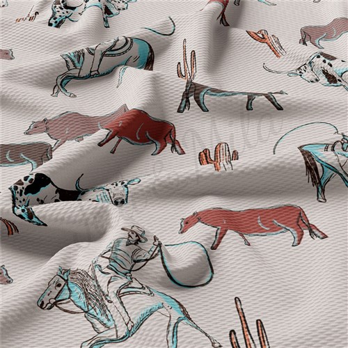 Boho Cow Animals Printed Liverpool Bullet Textured Stretch Solid Strip Thick Knit Jersey Fabric