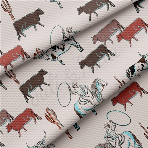 Boho Cow Animals Printed Liverpool Bullet Textured Stretch Solid Strip Thick Knit Jersey Fabric
