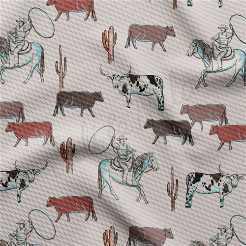Boho Cow Animals Printed Liverpool Bullet Textured Stretch Solid Strip Thick Knit Jersey Fabric