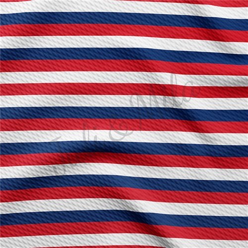 Patriotic 4th of July Liverpool Bullet Textured Stretch Solid Strip Thick Knit Jersey Fabric