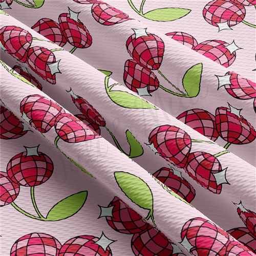 Cherry Printed Liverpool Bullet Textured Stretch Solid Strip Thick Knit Jersey Fabric