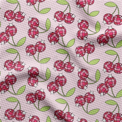 Cherry Printed Liverpool Bullet Textured Stretch Solid Strip Thick Knit Jersey Fabric