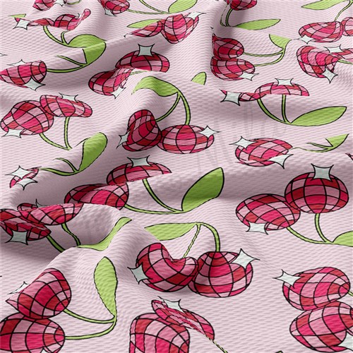 Cherry Printed Liverpool Bullet Textured Stretch Solid Strip Thick Knit Jersey Fabric